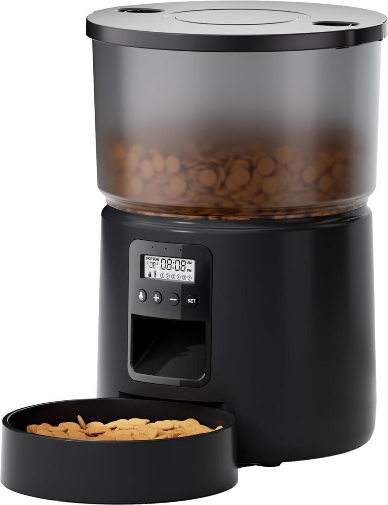 Comedero Gato Automatico – Dispensador Comida con Temporizador Programable – 1-6 Comidas al DíA – Comedero con Presione la Tapa y FuncióN de GrabacióN de 10s – 3L