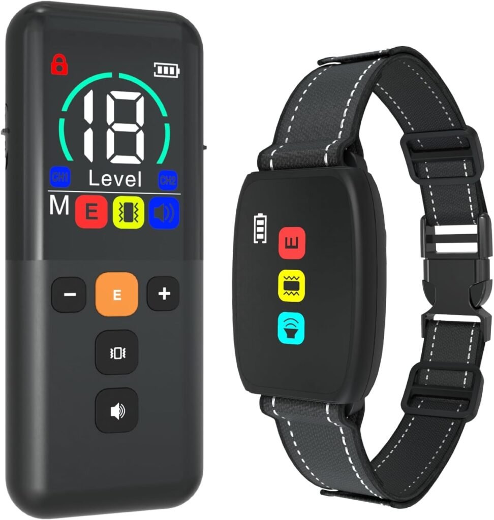 Meloive Collar de Adiestramiento para Perros, Recargable y Resistente al Agua de IPX67 con un Alcance de 3000m con 18 Niveles de Modo de Vibración, Advertencia de Sonido, Luz y Modo E