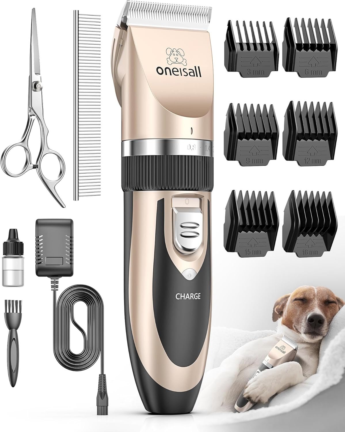 oneisall Cortapelos para animales (cortar pelo Máquina Cortapelos Esquiladora perro y gato Timmer mascotas Grooming Clipper Kits eléctrica Silencioso Animales Cortapelos (Oro)
