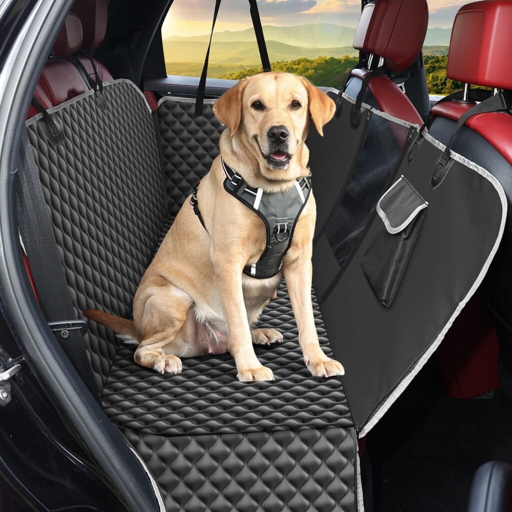 KYG Funda Coche Perro Protector Asiento Coche Perro Impermeable Antidesliante con Ventana de Malla Visible Protector Coche Perros Asiento Trasero Adecuado para Mayoría de Coches 135x140x32cm